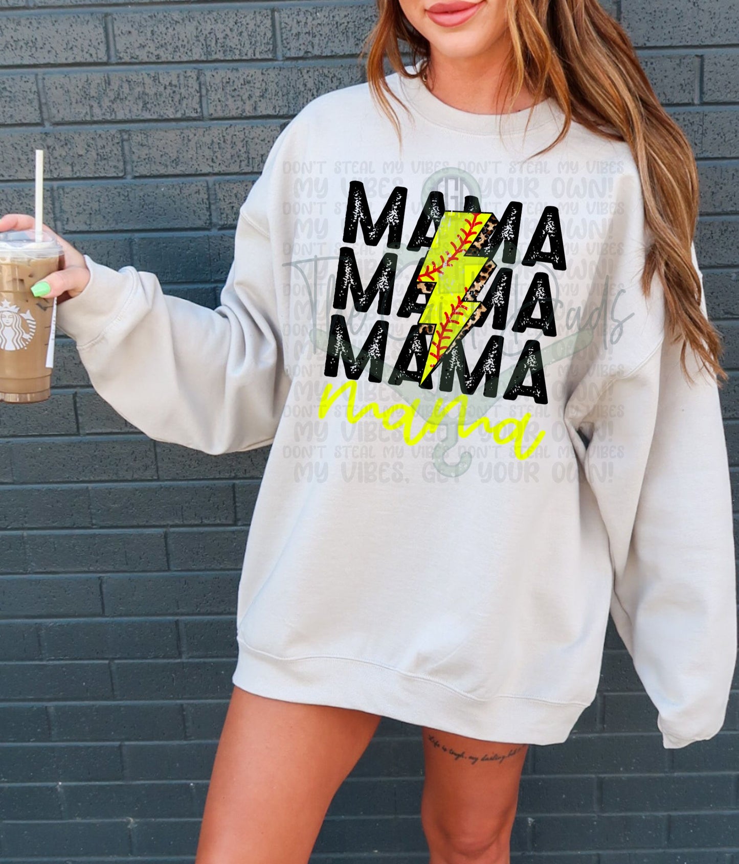 Mama Softball Lightning Bolt Top Design