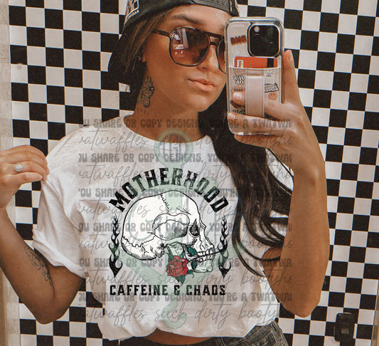 Motherhood Caffeine & Chaos Top Design