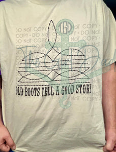 RTS Adult 2XL Sand T-Shirt Old Boots Tell A Good Story
