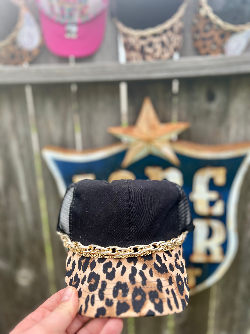 Black & Leopard Hat Triple Chain
