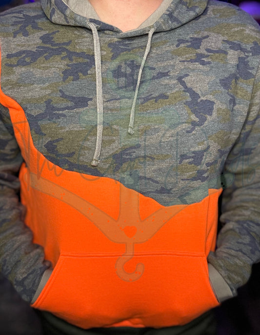 Camo Neon Orange Adult XL Hoodie Upcycle