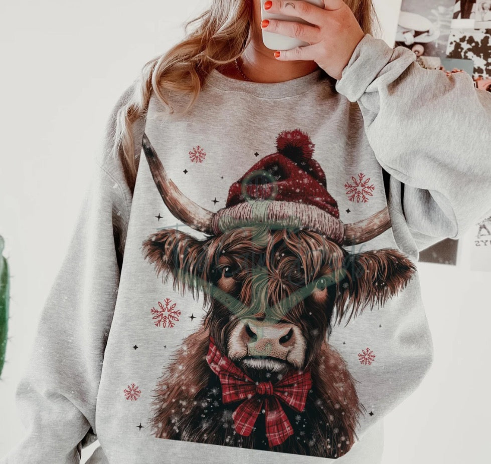 Christmas Highland Cow Top Design