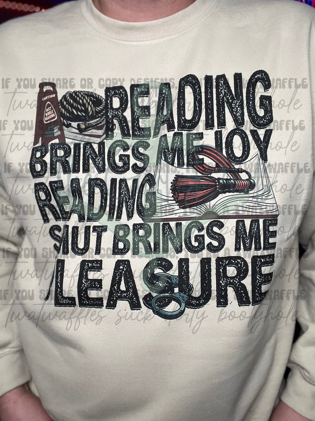 RTS Adult XL Reading Brings Me Joy Reading Smut Brings Me Pleasure Sand Sweatshirt