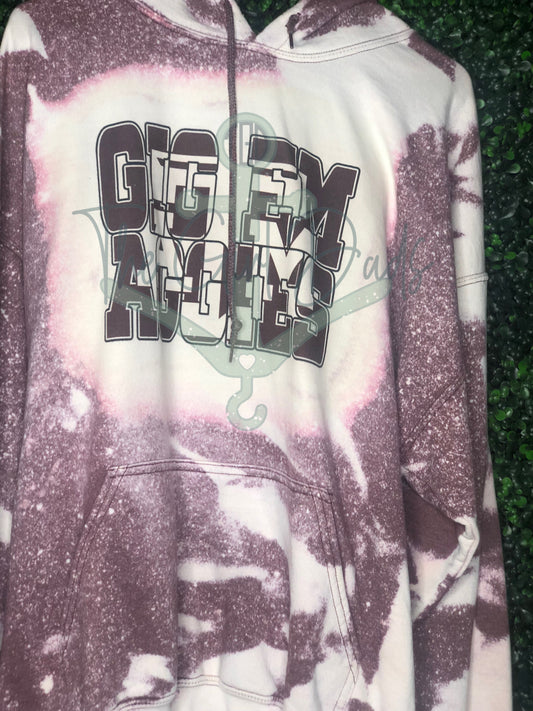 RTS Adult XL Normal Bleach Maroon Hoodie Gig Em