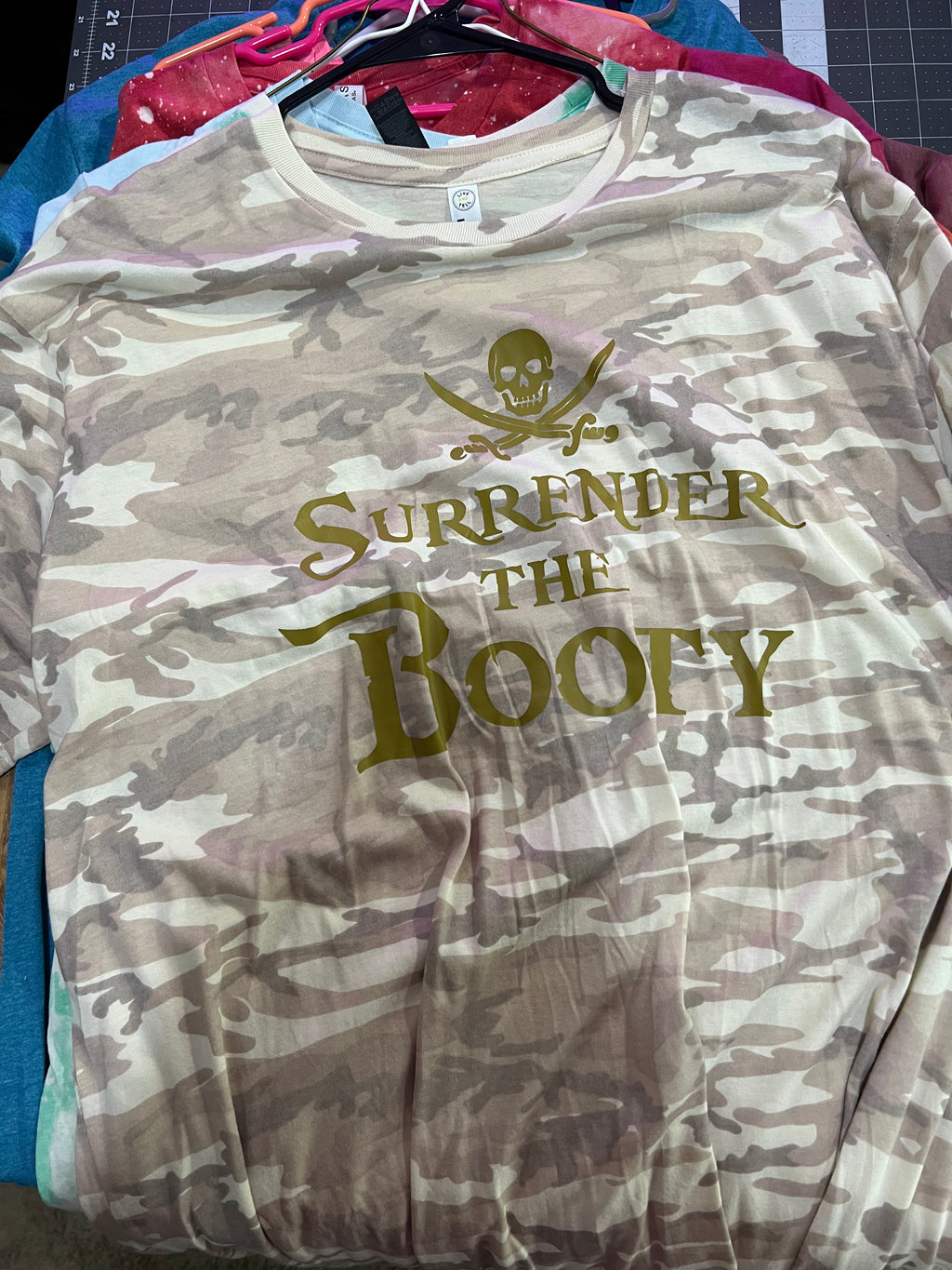 RTS Adult XL Surrender the Booty Tan Camo Tee