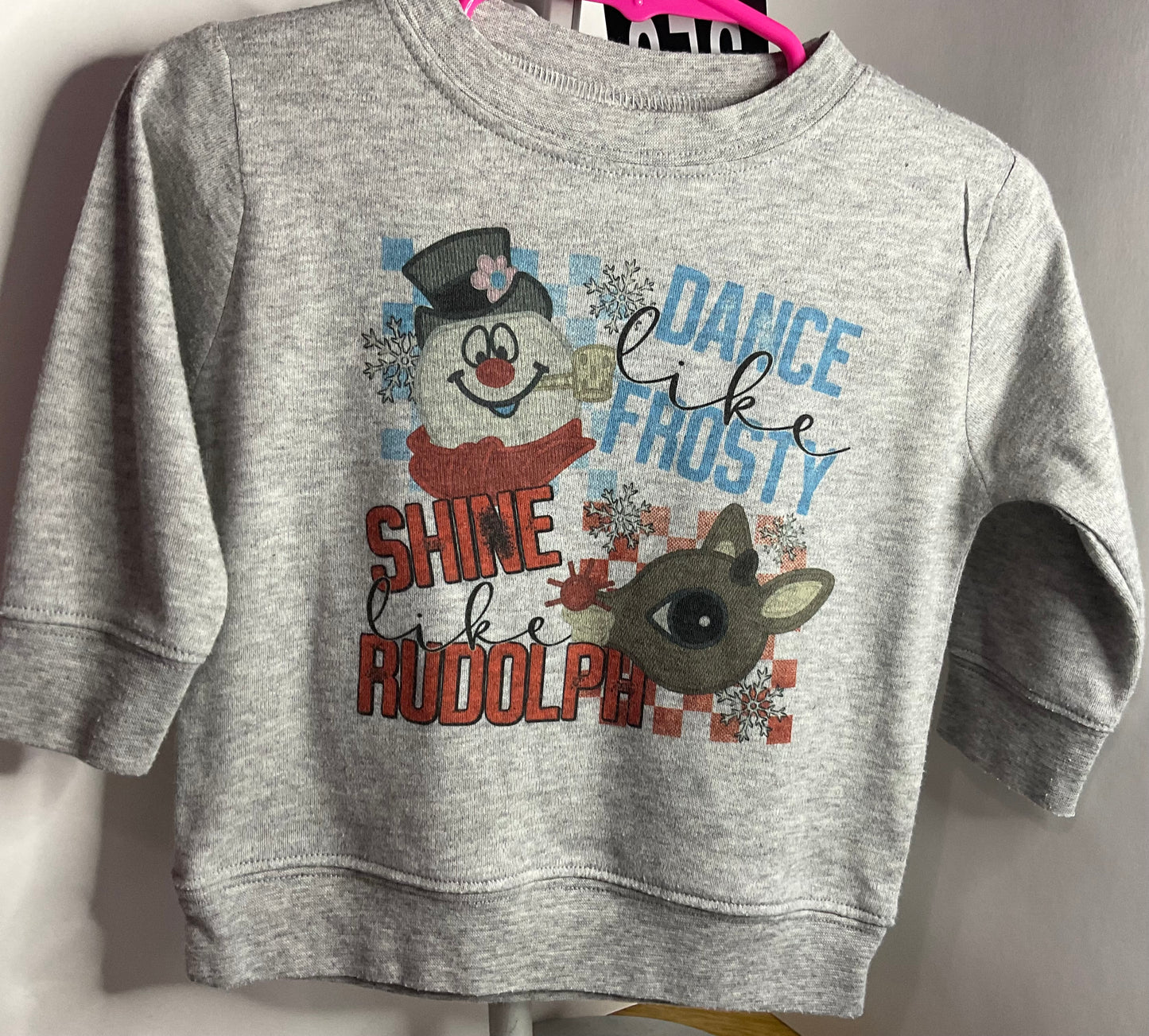 RTS 6-12 M dance like frost, shine like rudolph gray long sleeve shirt