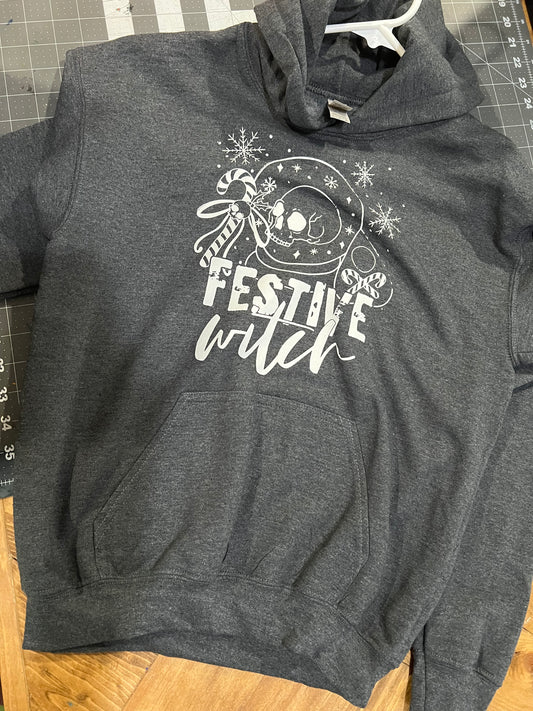 Youth L Hoodie Dark Gray Festive witch