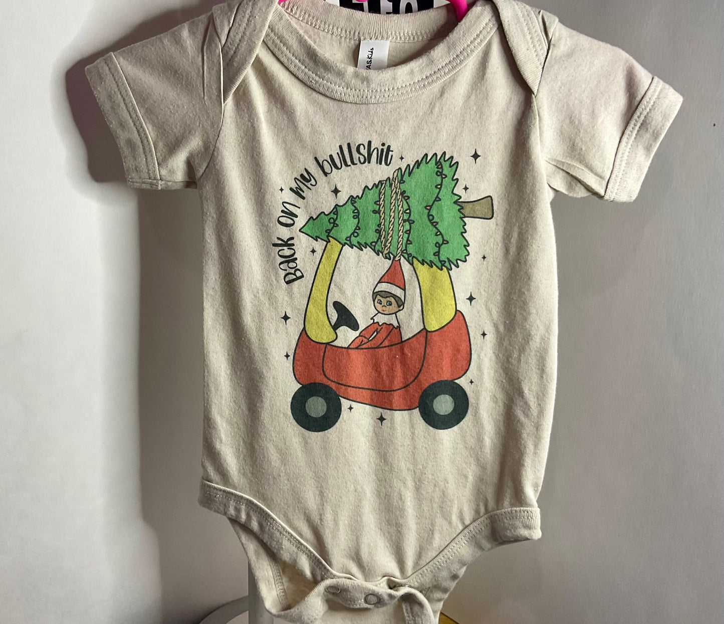 RTS 3-6M Back on my Bs Red Cozy Coop Elf Tan Onsie