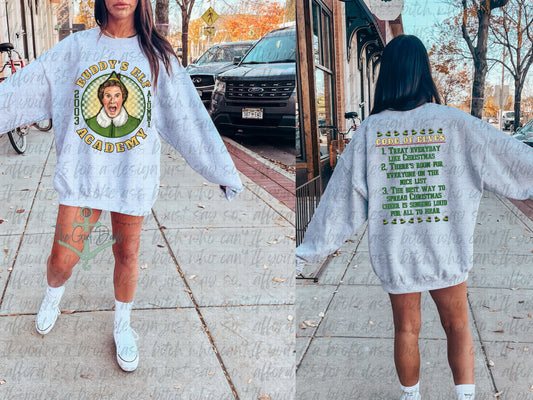 Buddy's Elf Academy (Front & Back) Top Design