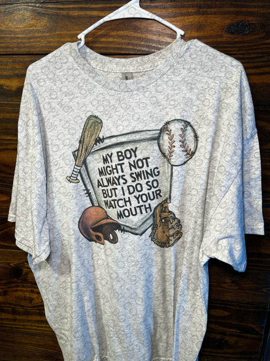 RTS Adult 2XL Ash T-Shirt My Boy Might Not Always Swing