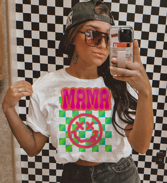 Mama Neon Checkered Smile Top Design