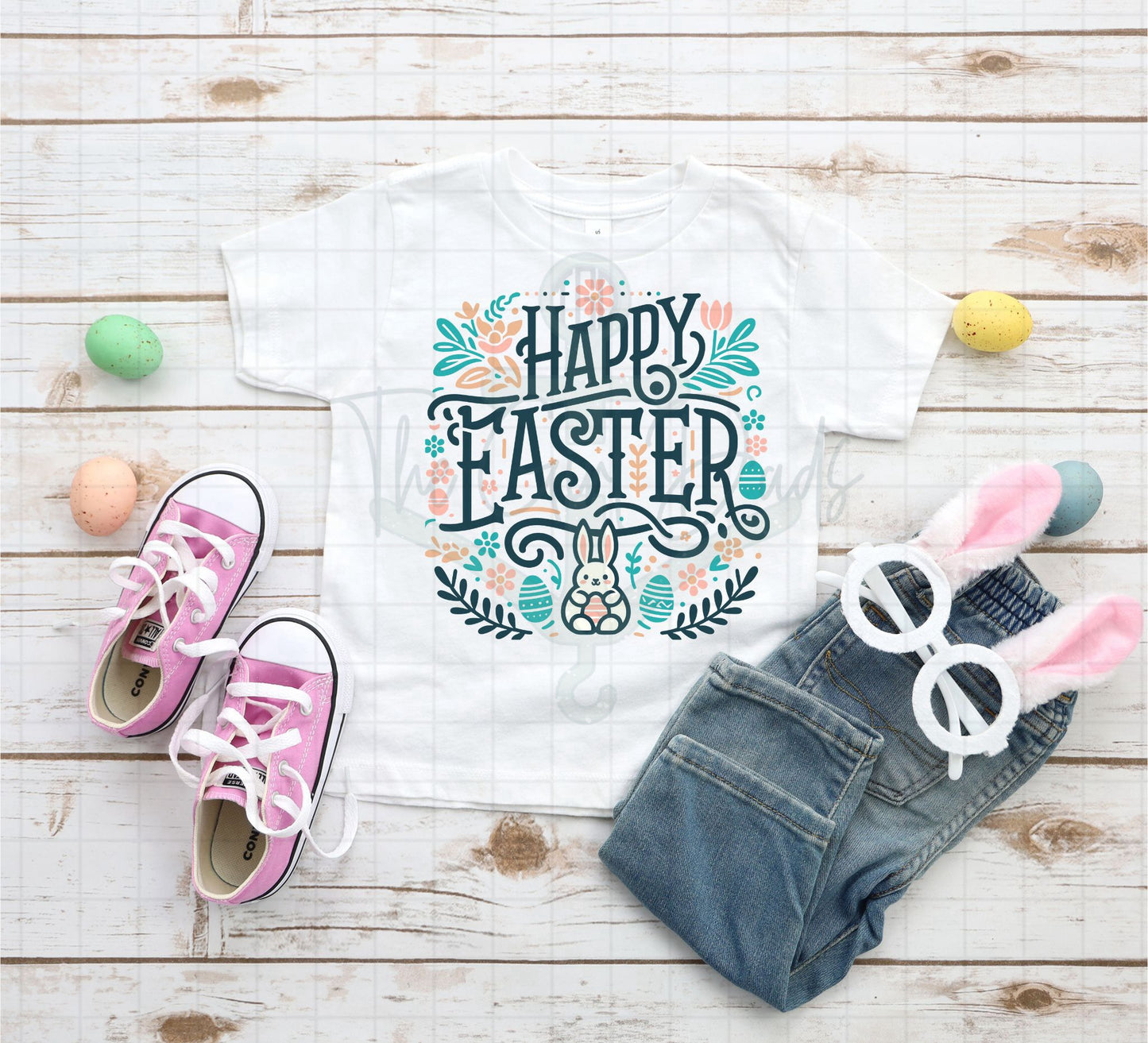 Happy Easter Floral Bunny Top Design