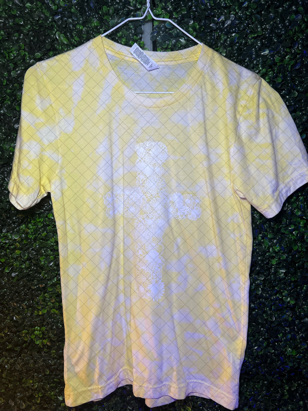 RTS Adult Small Bleach Yellow T-Shirt Lace Cross