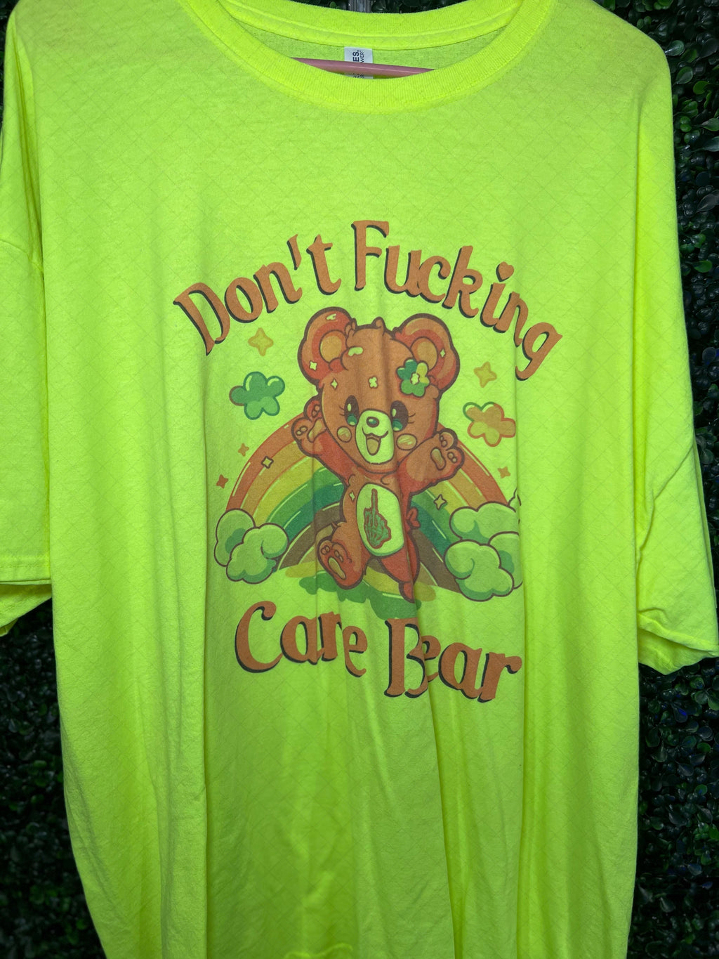 RTS Adult 3XL Neon Yellow T-Shirt Don't Fucking Care Bear