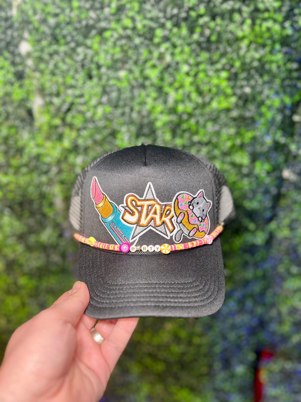 Star Party Trucker Hat With Bead Band