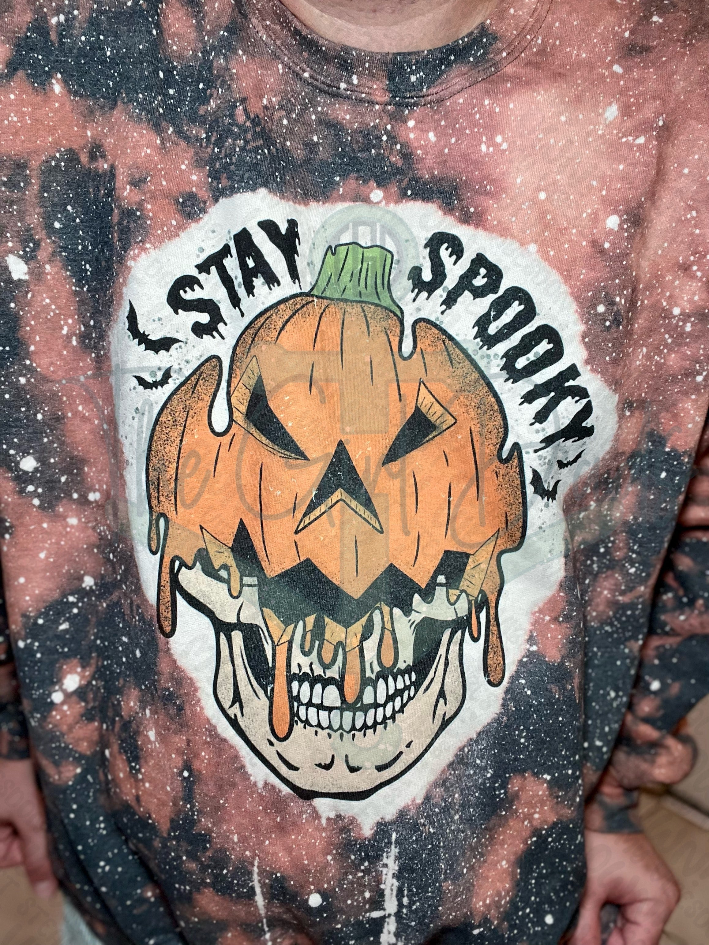 Stay Spooky Half Pumpkin Skull Top Design