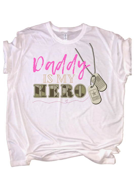 Daddy Is My Hero Tee Pink Lettering