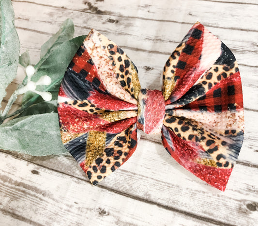 Christmas Plaid Brushstrokes Bow and Hair Accessory