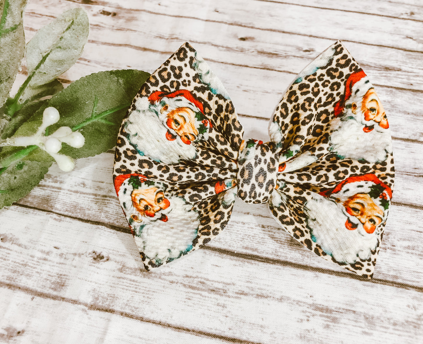 Vintage Santa on Leopard Bow