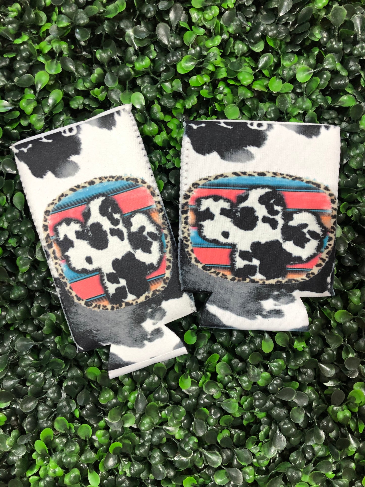 Black White Cowhide Cactus Koozie