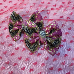 Leopard Hearts Bow Fabric