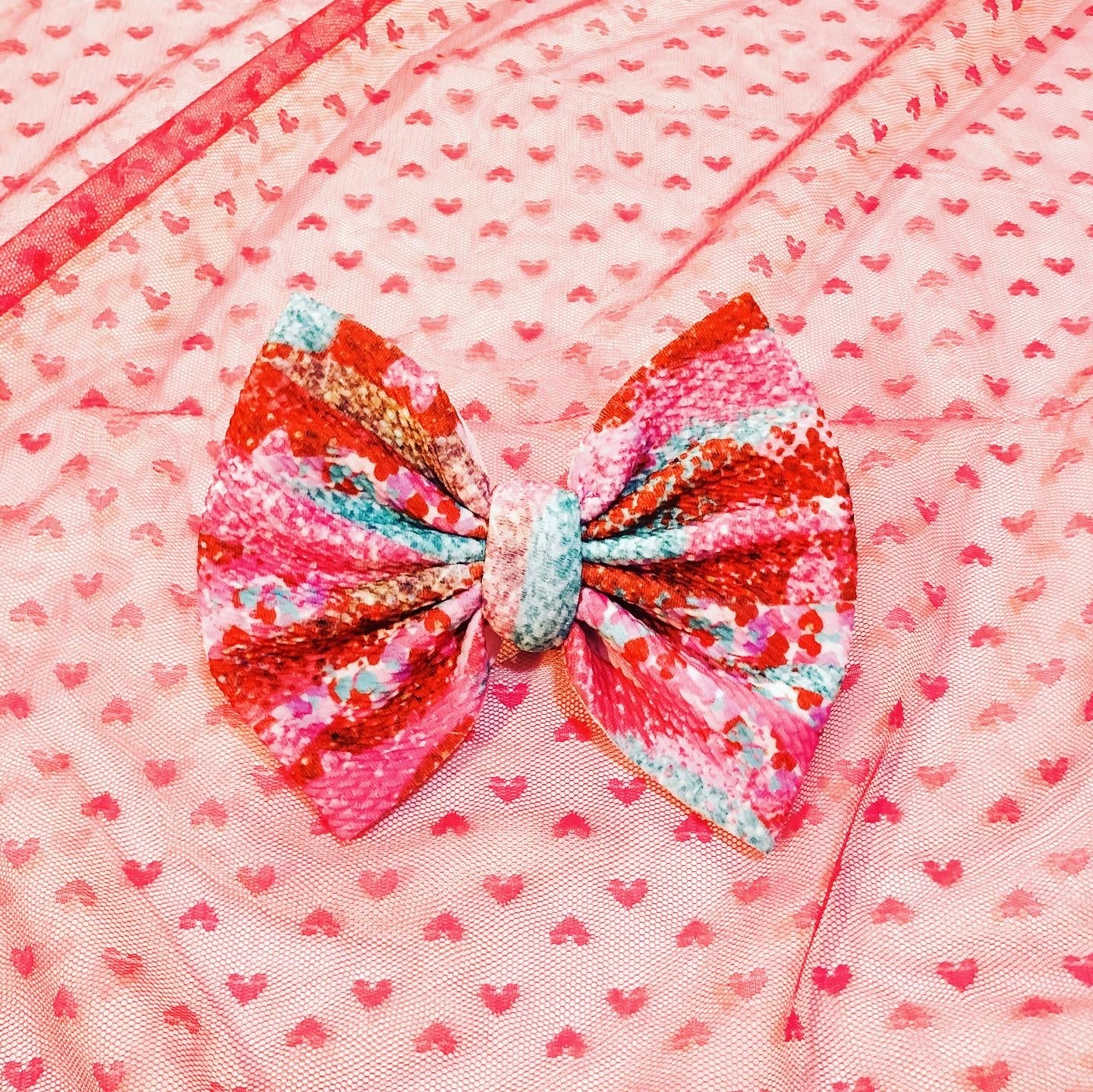 V DAY BRUSH STROKES BOW FABRIC