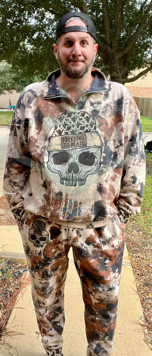 Freezing To Death Cow Print Bleach Dark Gray Sweat-Set