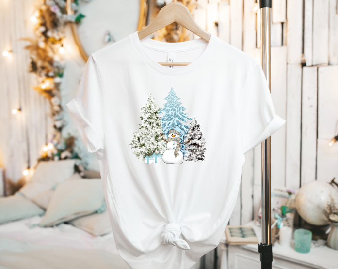 Blue Christmas Tree & Snowman Top Design