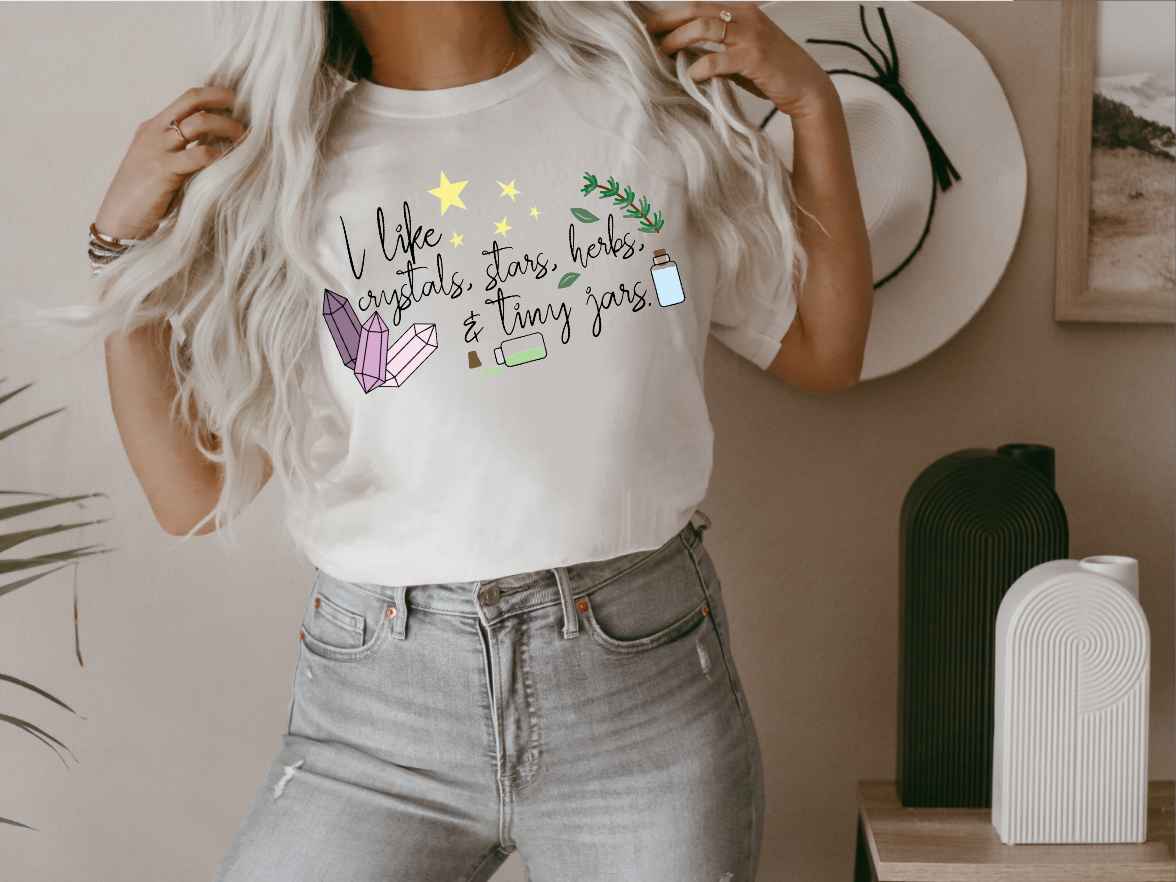 I Like Crystals, Stars, Herbs, & Tiny Jars Top Design