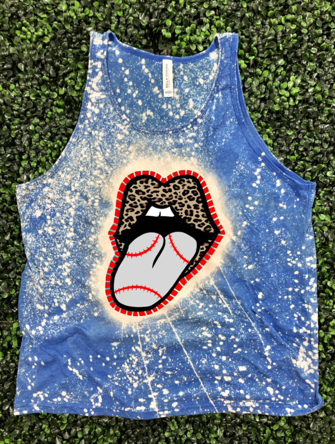 Red Outline Leopard Baseball Lips Top Design